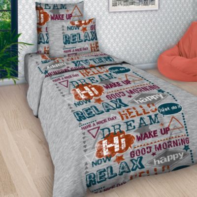 Детское постельное белье 1,5 сп. Letto, Шрифт, серый