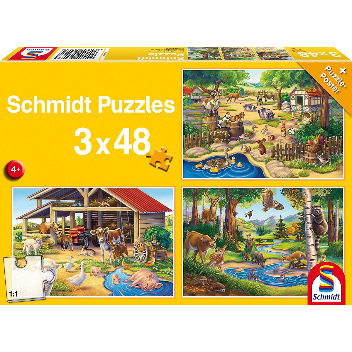 Schmidt Spiele Kinderpuzzle 3 x 48 Teile Alle meine Lieblingstiere