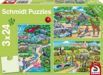 Image of Kinderpuzzleset 3 x 24 Teile, Ein Tag im Zoo