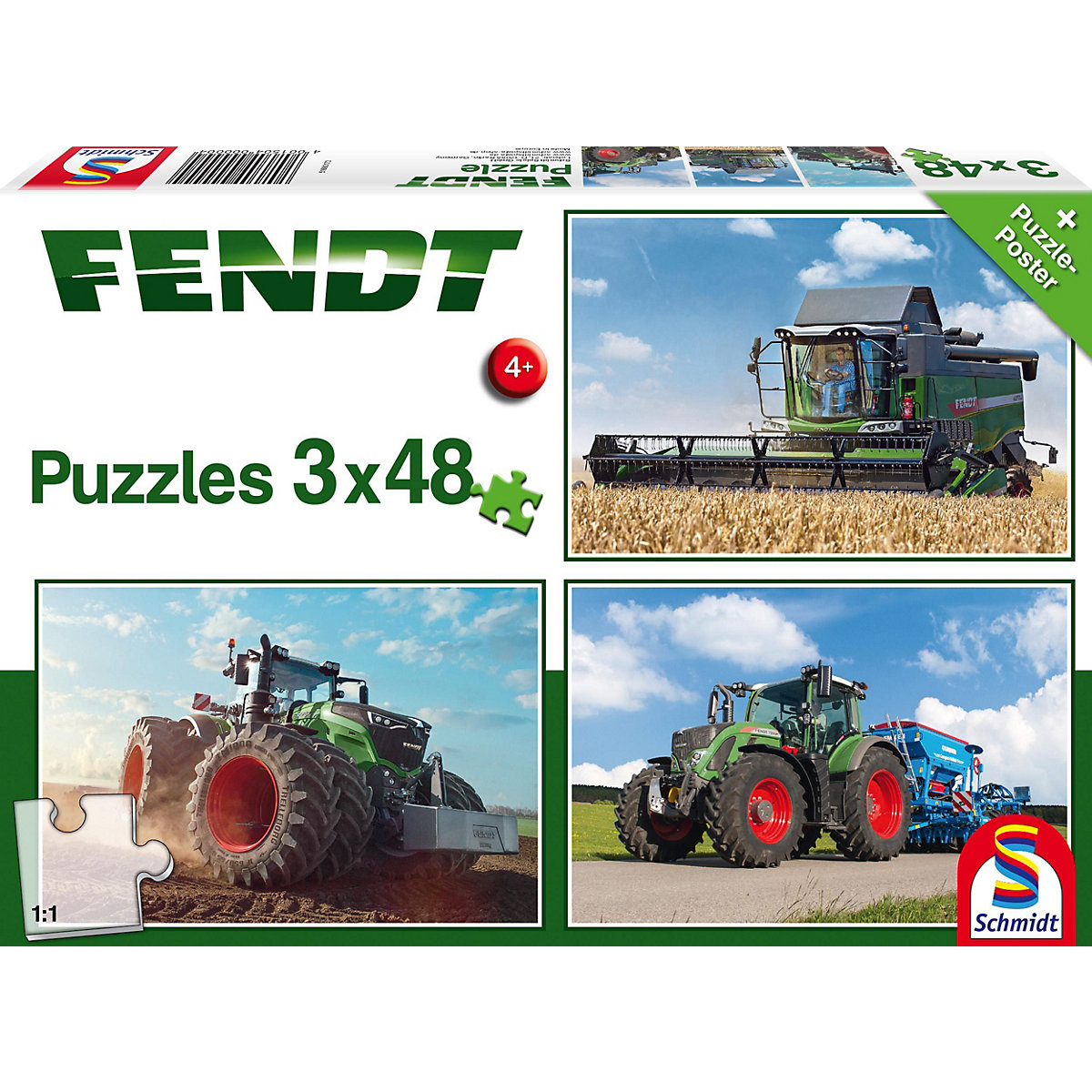 Schmidt Spiele Kinderpuzzleset 3 x 48 Teile Traktor Fendt 1050 Vario/724 Vario/6275L