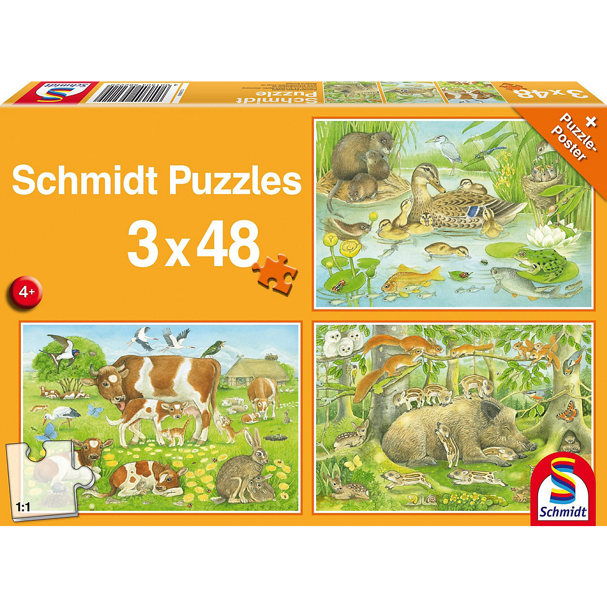 Schmidt Spiele Kinderpuzzleset 3 x 48 Teile Tierfamilien