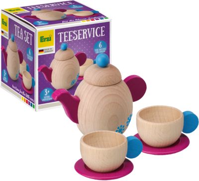 Teeservice Küche Geschirr Tee Spielset 17 Teilen aus Holz Rollenspiele Kinder