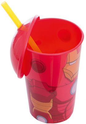 Стакан "Железный человек" с соломинкой и крышкой (400 мл), Мстители