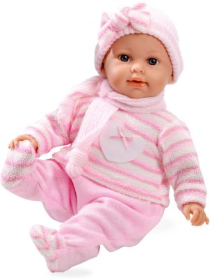 Кукла, с соской, Elegance, в вязаном костюмчике, шапочке, шарфике, розовый, 42 см, плачет,  Arias