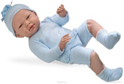 Пупс в голубом костюмчике со стразами Swarowski в виде котёнка, 52см, Arias