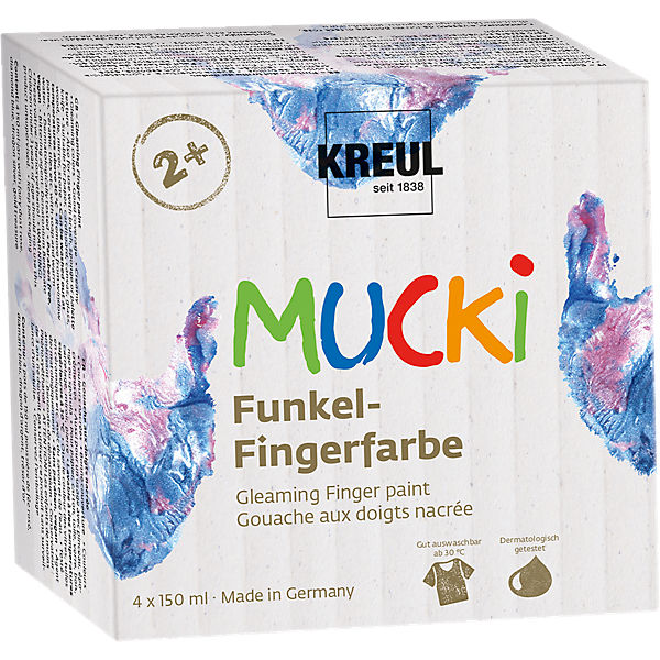 MUCKI Funkel-Fingerfarbe 4er Set 150 ml Kinderfarbe ungiftig wasserlöslich