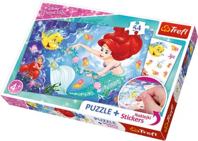 Пазлы Ариэль среди рыб, с наклейками