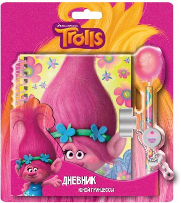 Блокнот А6 "Тролли" (100 листов) с замочком + ручка