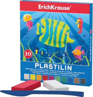 Пластилин 10 цветов, 180г, со стеком