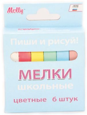 Мел школьный цветной, 6 шт