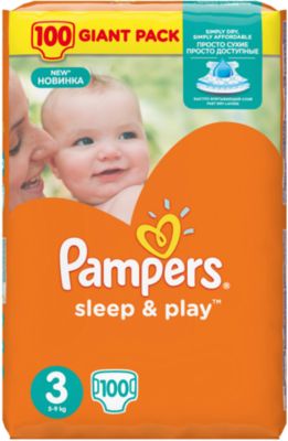 Подгузники Pampers Sleep & Play, 5-9 кг, 3 размер, 100 шт., Pampers