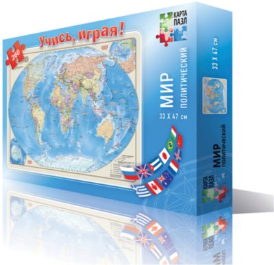 Карта-пазл "Мир политический" 33*47 см, М 1:65 млн, 260 деталей