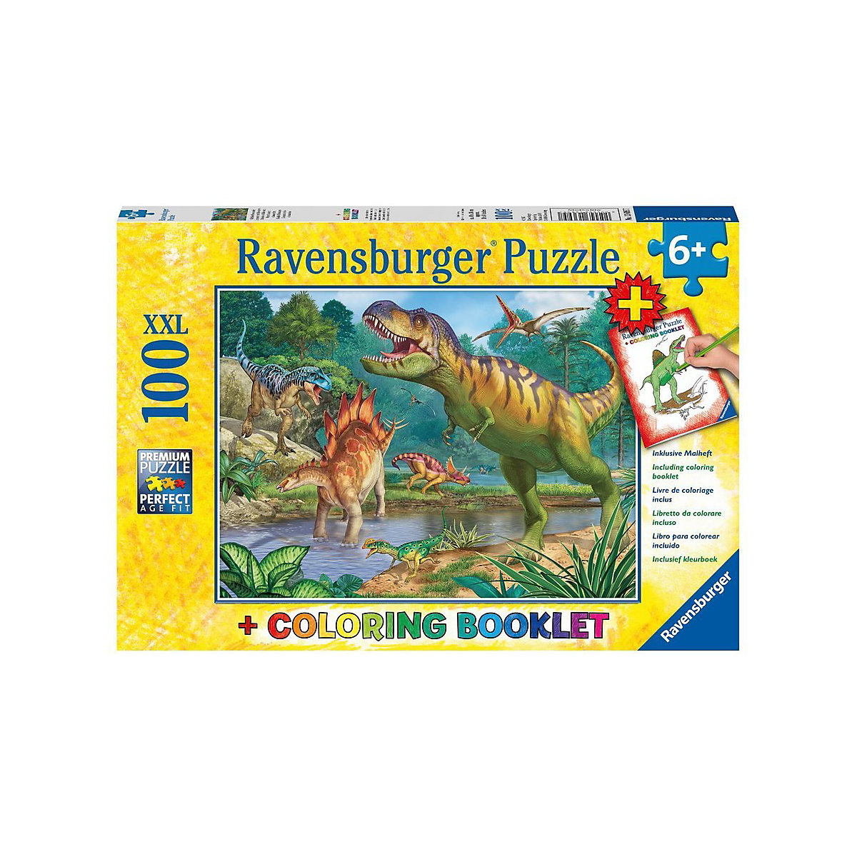Ravensburger 2-tlg. Puzzle & Malbuch Set 100 Teile XXL 49x36 cm Welt der Dinosaurier
