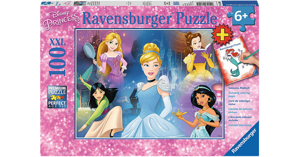 2-tlg. Puzzle & Malbuch Set, 100 Teile XXL, 49x36 cm, Disney Princess