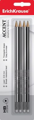 Набор из 4-х чернографитных карандашей с ластиком ACCENT (HB), Erich Krause
