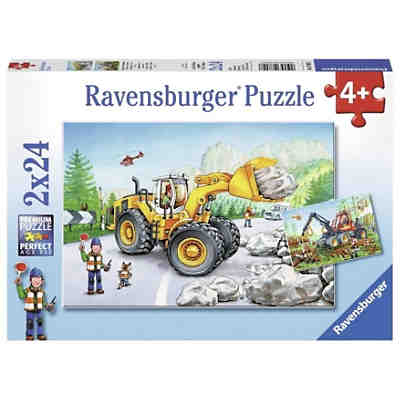 2er Set Puzzle, je 24 Teile, 26x18 cm, Bagger und Waldtraktor