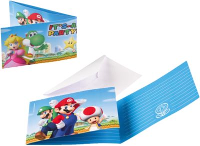 Super Mario  Einladungskarten 6er Set 6 Umschläge Kindergeburtstag T2 