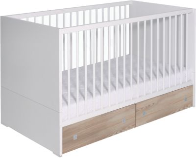 Kinderbett Clic, Buche teilmassiv, wei/Holznachbildung Pinie, 70x140 cm Gr. 70 x 140