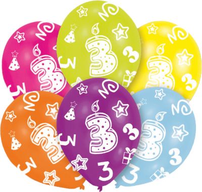 Latexballons Zahl 3, 6 Stück