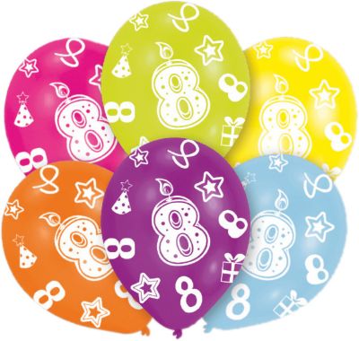 Latexballons Zahl 8, 6 Stück