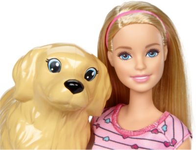 Barbie Puppe (blond) mit Hundemama und Welpen, Anziehpuppe, Barbie Hund