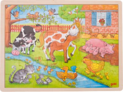 GOKI Einlegepuzzle Müllers Farm 24 Teile Holzpuzzle Puzzle Kinderspiel 