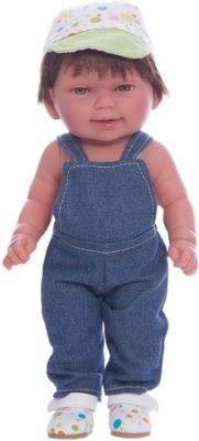 Кукла Мико в джинсовом комбинезоне, умеет стоять, серия soft touch, Vestida de Azul