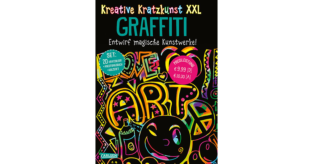 Buch - Kreative Kratzkunst XXL: Graffiti: Set mit 20 Kratztafeln, Mappe, Anleitungsbuch und Holzstift