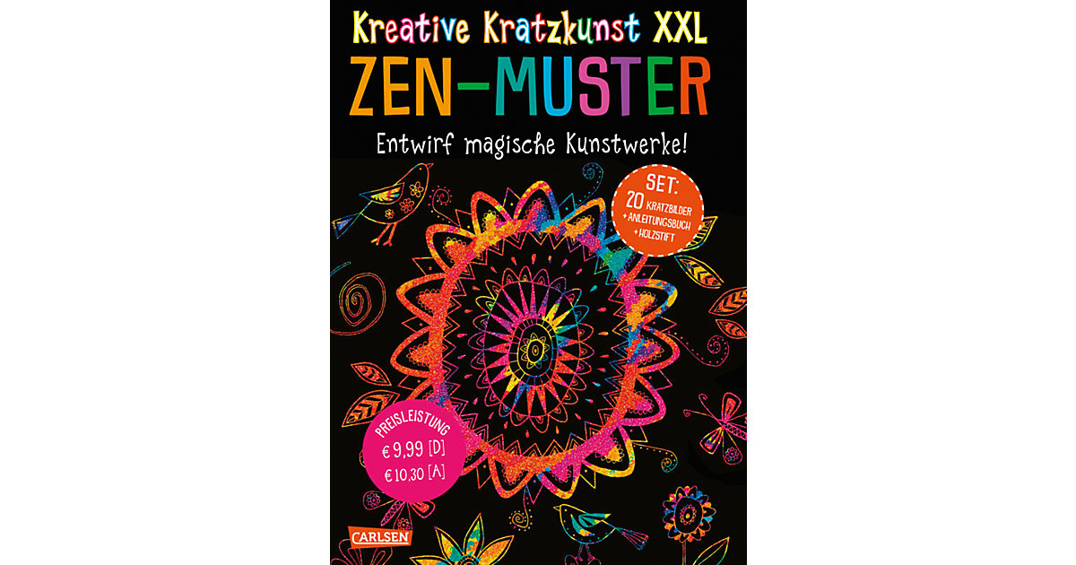 Buch - Kreative Kratzkunst XXL: ZEN-Muster: Set mit 20 Kratztafeln, Mappe, Anleitungsbuch und Holzstift