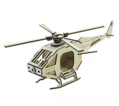 Деревянный  3D конструктор подвижный "Вертолет Полиция", Lemmo