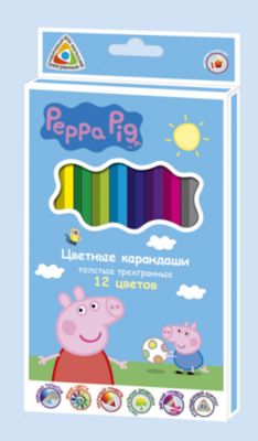 Цветные карандаши: толстые, трехгранные, 12 цветов, "Свинка Пеппа"