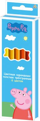Цветные карандаши: толстые, 6 цветов, "Свинка Пеппа"