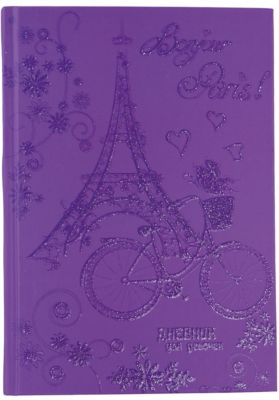 Дневник для девочек в твердом переплете формата А5, декорированном глиттером "Эйфелева башня". 80 листов