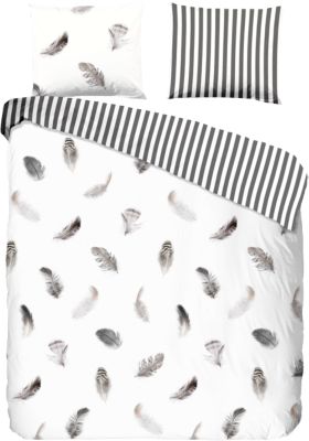 Wende-Bettw�sche ��Feathers�� wei� Gr. 155 x 220 + 80 x 80
