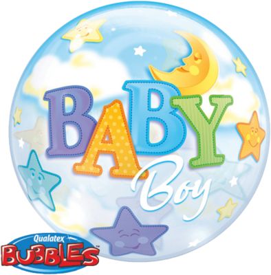 Luftballon Bubble Balloon Baby Boy Mondstern hellblau