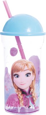 Стакан пластиковый с соломинкой и крышкой-полусферой 460 мл., Холодное сердце