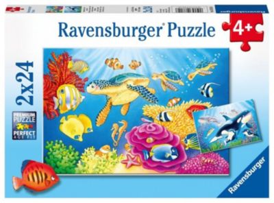 2er Set Puzzle, je 24 Teile, 26x18 cm, Kunterbunte Unterwasserwelt