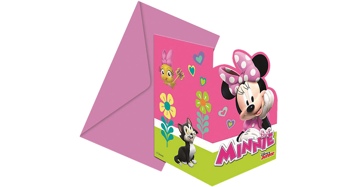 gestanzte Einladungskarten mit Umschlägen Minnie Happy Helpers, 6 Stück rosa