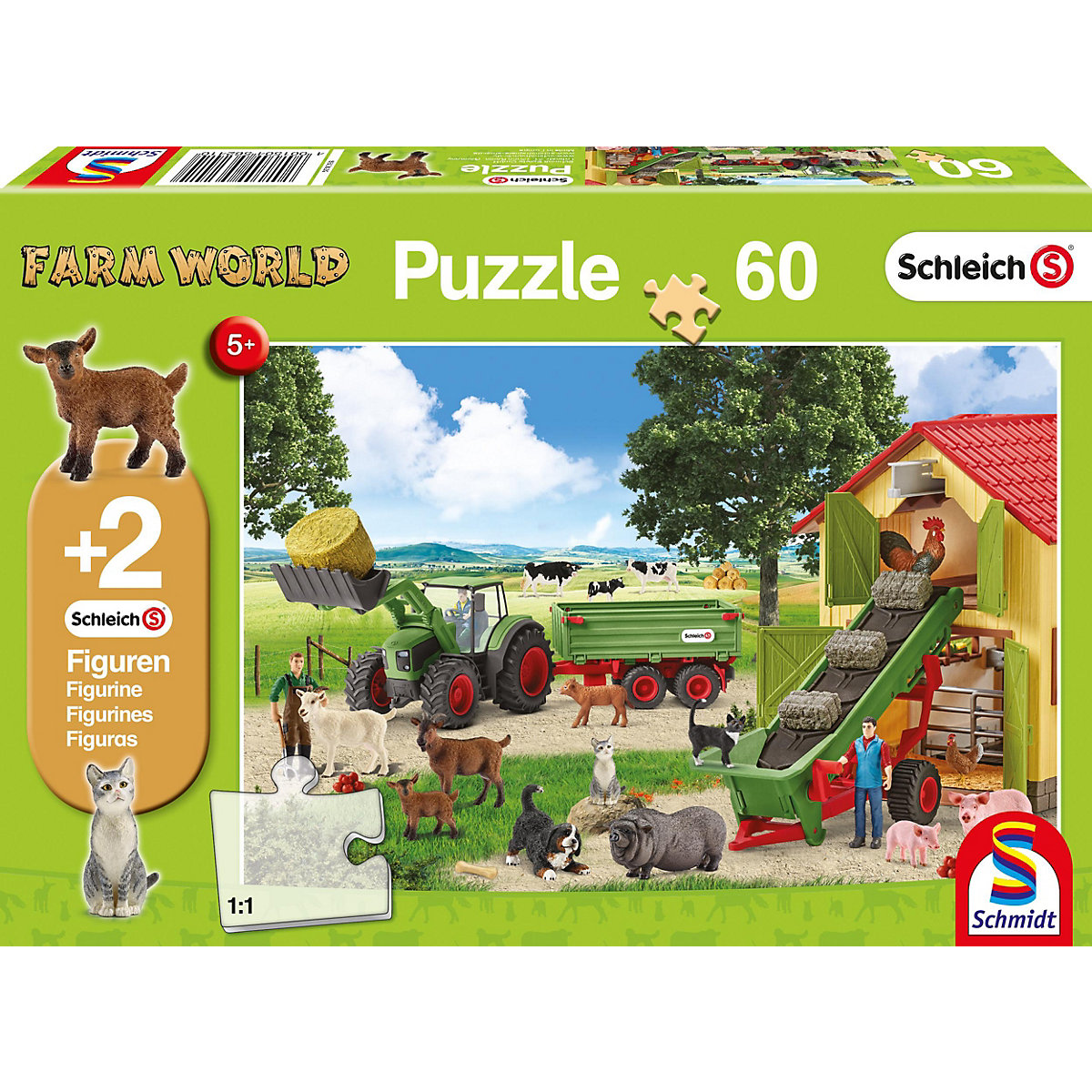 Schmidt Spiele Puzzle 60 Teile Heueinfahrt auf dem Bauernhof + 2 Schleich®-Figuren