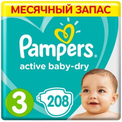 Подгузники Active Baby-Dry Midi 3 (5-9 кг), 208 шт.