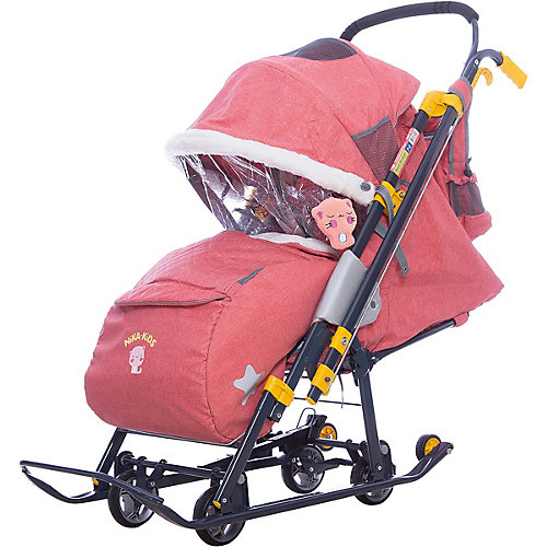 Санки-коляска Ника детям 7-3/2, в джинсовом стиле красный от Nika-Kids