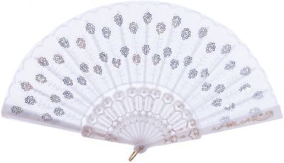 Веер карнавальный БЕЛЫЙ арт.41893 из полиэстера и пластика