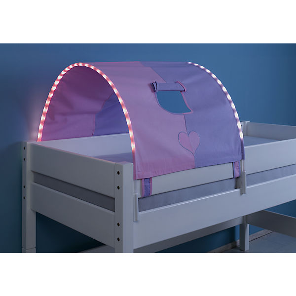 Tunnel inkl. LED-Beleuchtung zu Hoch- & Etagenbetten, Herz, lila/rosa, 75 cm