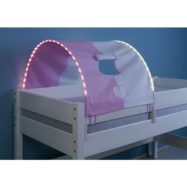 Tunnel inkl. LED-Beleuchtung zu Hoch- & Etagenbetten, Herz, rosa/weiß, 75 cm