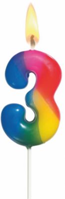 Свеча-цифра для торта Susy Card "3" 5 см., радужная