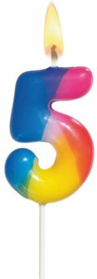 Свеча-цифра для торта Susy Card "5" 5 см., радужная