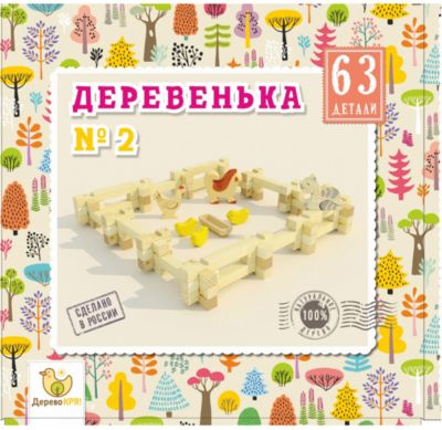 Деревянный конструктор Дерево кря! "Деревенька № 2", 63 детали