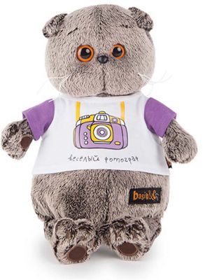 Мягкая игрушка Budi Basa Кот Басик в футболке с принтом Веселый фотограф, 22 см