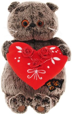 Мягкая игрушка Budi Basa Кот Басик с красным сердечком, 22 см