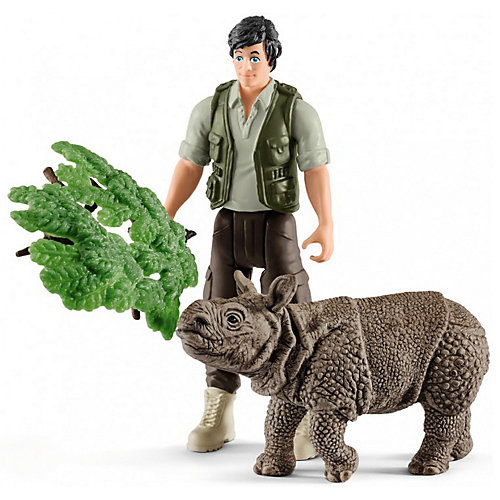 Коллекционные фигурки Schleich "Дикие животные" Егерь и Индийский носорг от Schleich